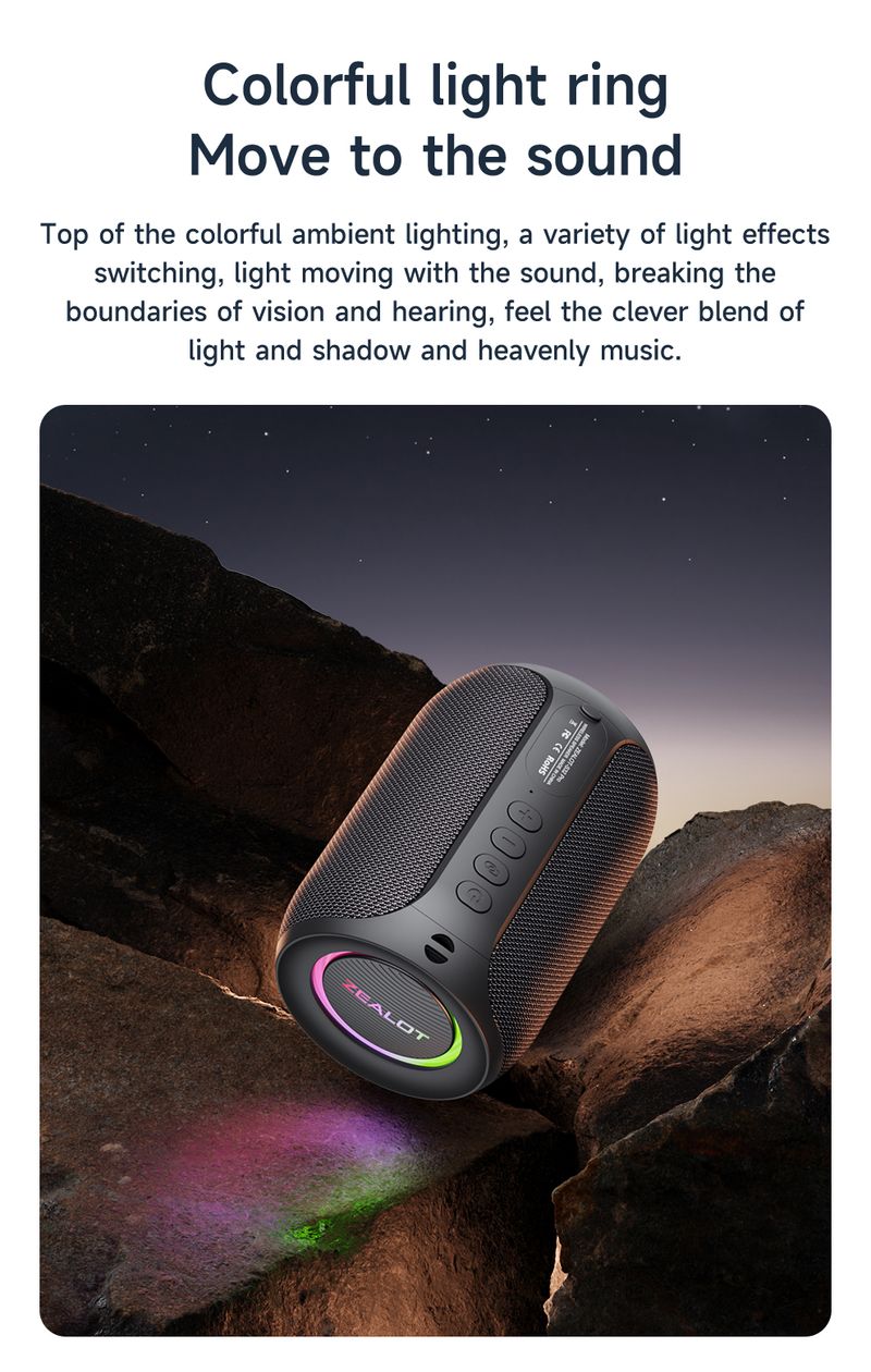 Zealot-S32PRO Powerful Bluetooth Speaker, Bass Wireless, LED Light, Outdoor Speakers, Subwoofer, Waterproof Sound Box_voghion.com