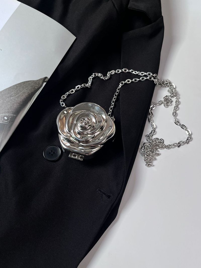 Borsa a tracolla con rossetto, borsa a forma di scatola, di alta qualità, in metallo con fiore di rosa, alla moda e alla moda, 2025_voghion.com