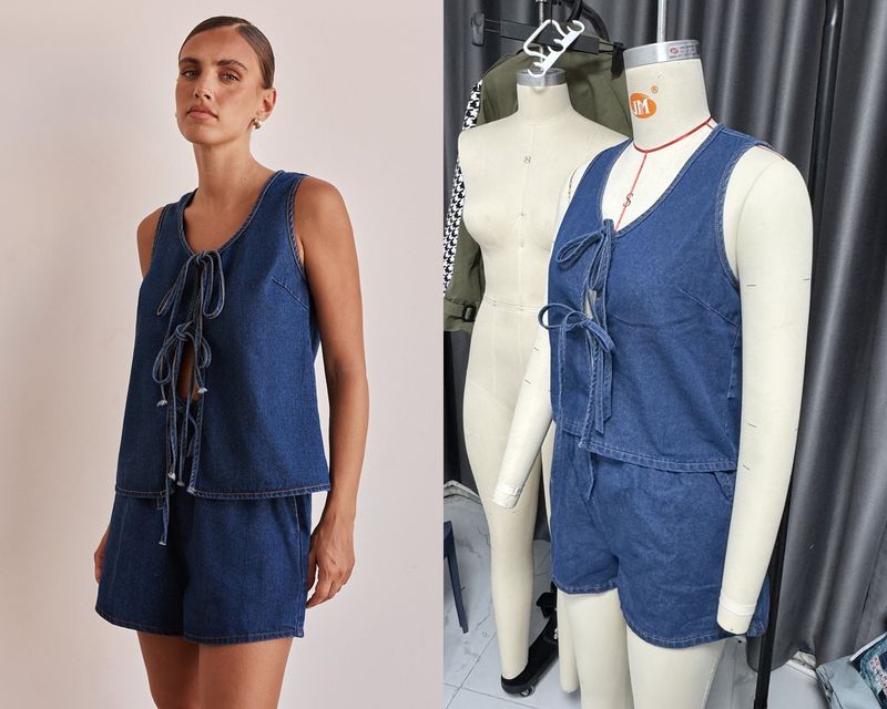 Women's Clothing Summer Fashion Casual Sleeveless Lace Up High Waist Women's Vest Denim Suit Shorts Women_voghion.com