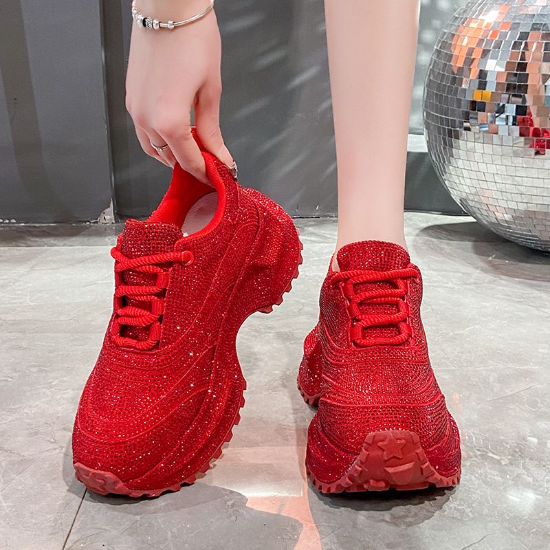 Modische Damen-Sneaker mit Strasssteinen – klobige Plateauschuhe für mehr Körpergröße, atmungsaktives Obermaterial aus PU, lässige und trendige Low-Top-Schnürschuhe_voghion.com