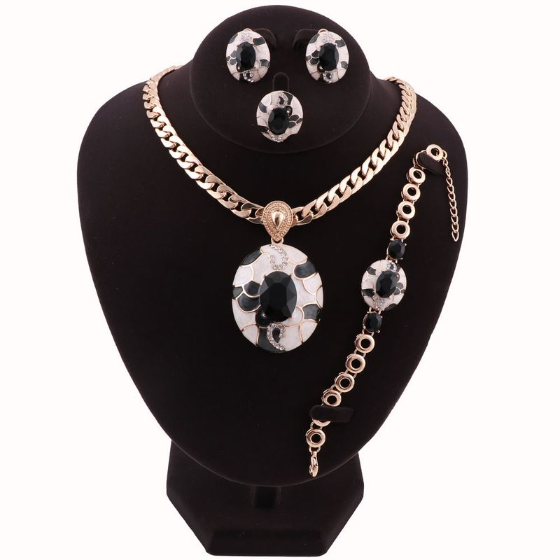 Fashion Women African Beads Trendy Party Costume Gold Color Crystal Necklace Earring Jewelry Sets_voghion.com