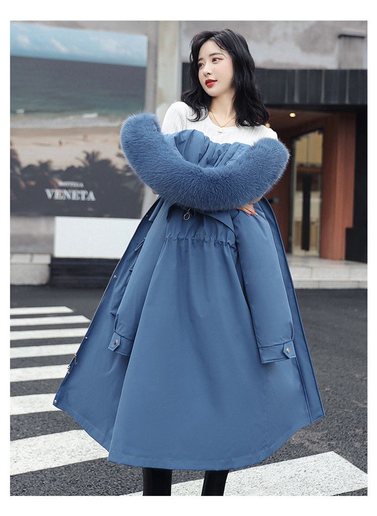 Women's Long Puffer Coat With Faux Fur Trim, Winter Warm Quilted Jacket, Slim Fit Waist Design, Plus Size Outerwear_voghion.com