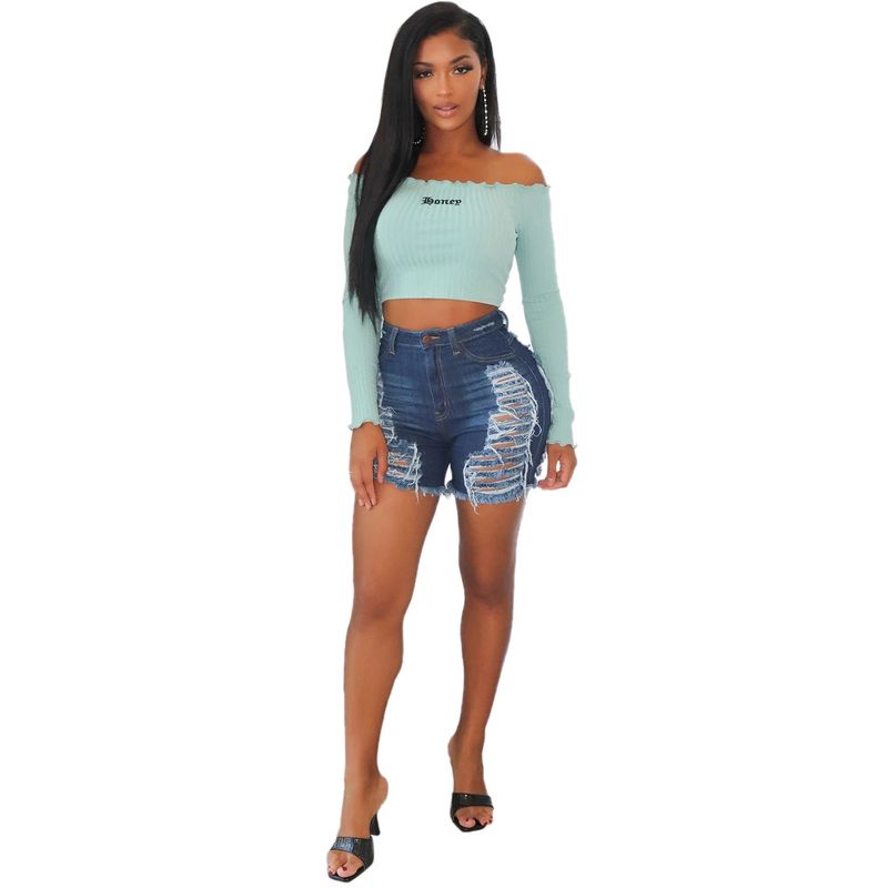 HSF2278-1 Fashion Slim Fit Versatile Washed Distressed Stretch Denim Shorts_voghion.com