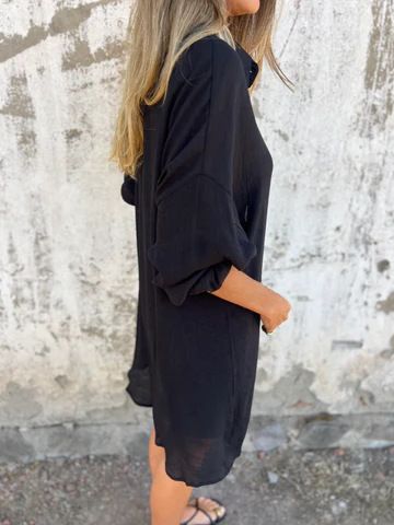 Conjunto de duas peças feminino casual de algodão e linho, cor sólida, manga comprida, camisa de tecido amassado, 2025_voghion.com