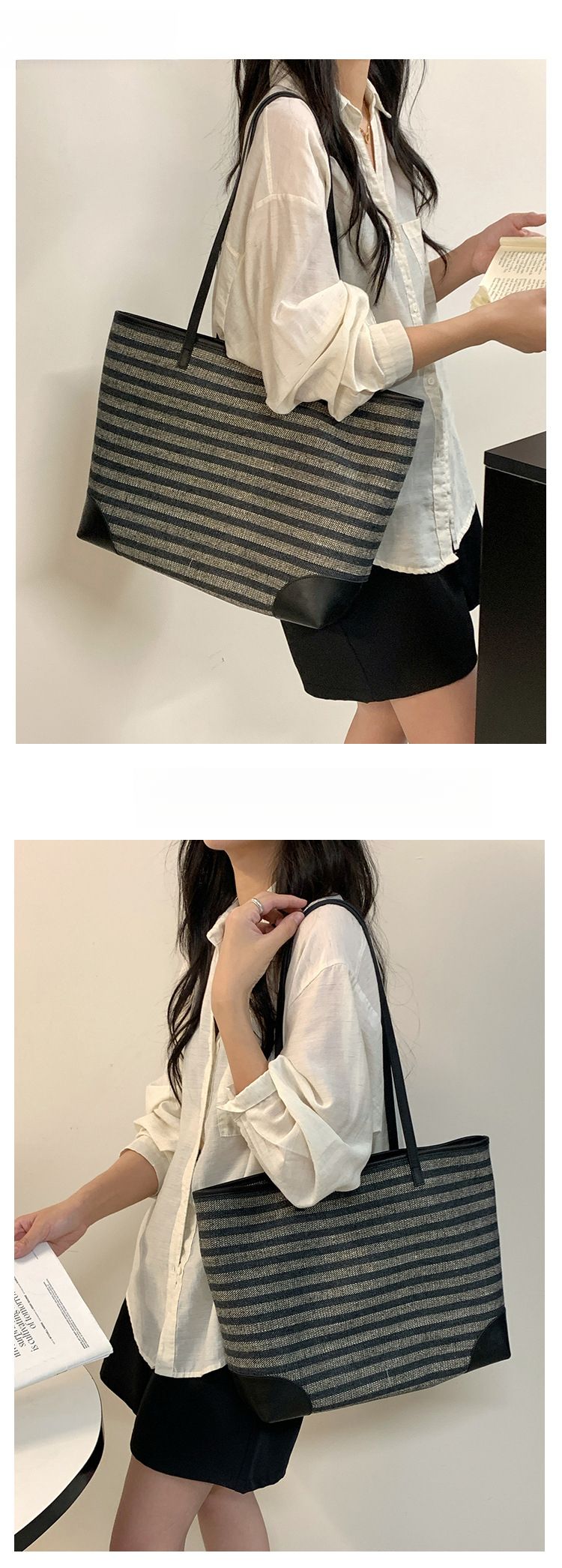 Zaino a tracolla a righe di grande capacità, casual, versatile, per pendolari, quotidiano, moda personalizzata_voghion.com