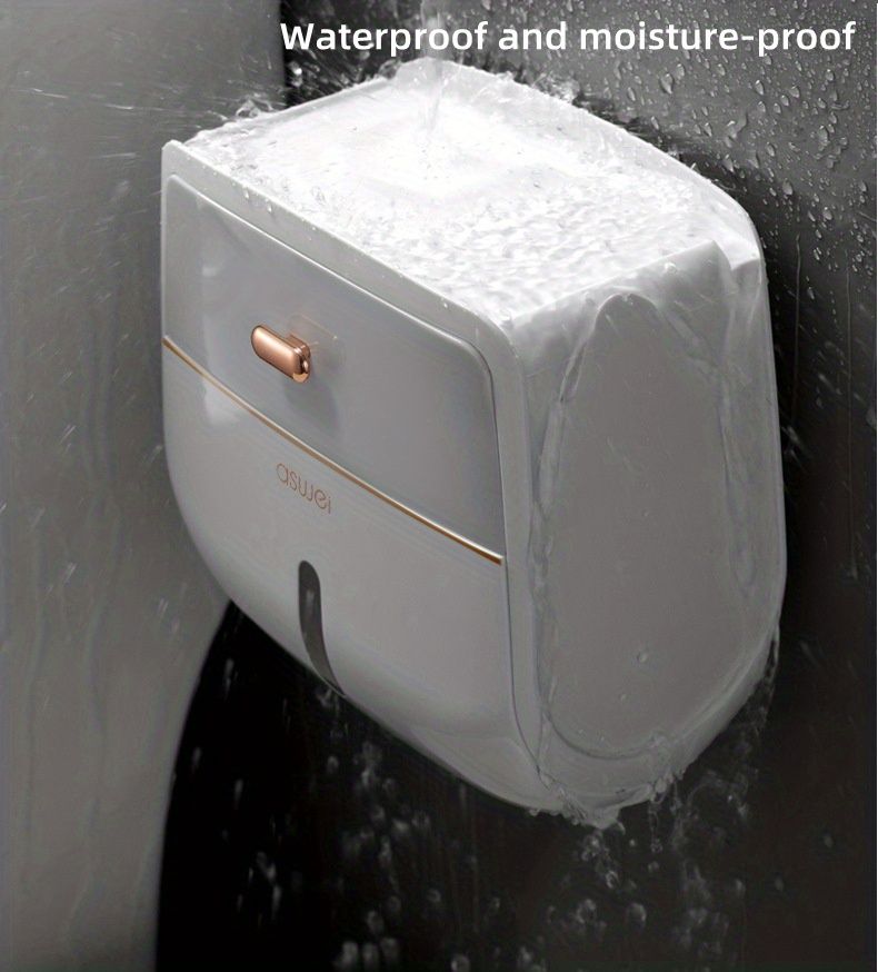 1pc Toilet Roll Paper Holder, Double Layer Large Capacity Tissue Storage Box, Wall Mounted Bathroom Tissue Dispenser, Waterproof Tissue Box_voghion.com