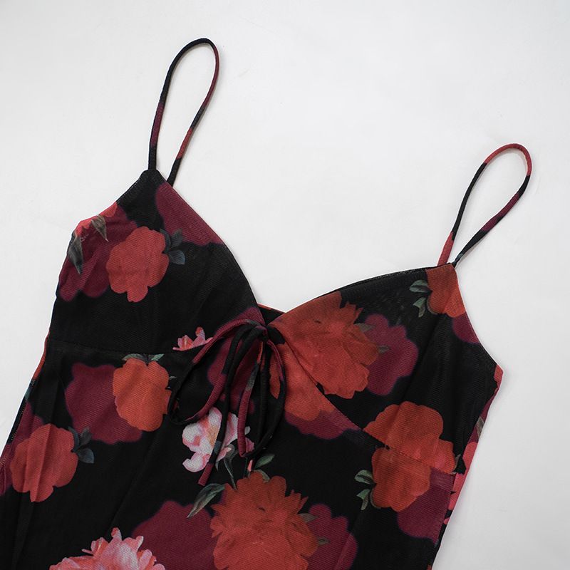 D24ST1252024 New Sexy Suspender Printed Double-layer Lace Top Slim Fit Hip Hugging Short Skirt Set_voghion.com