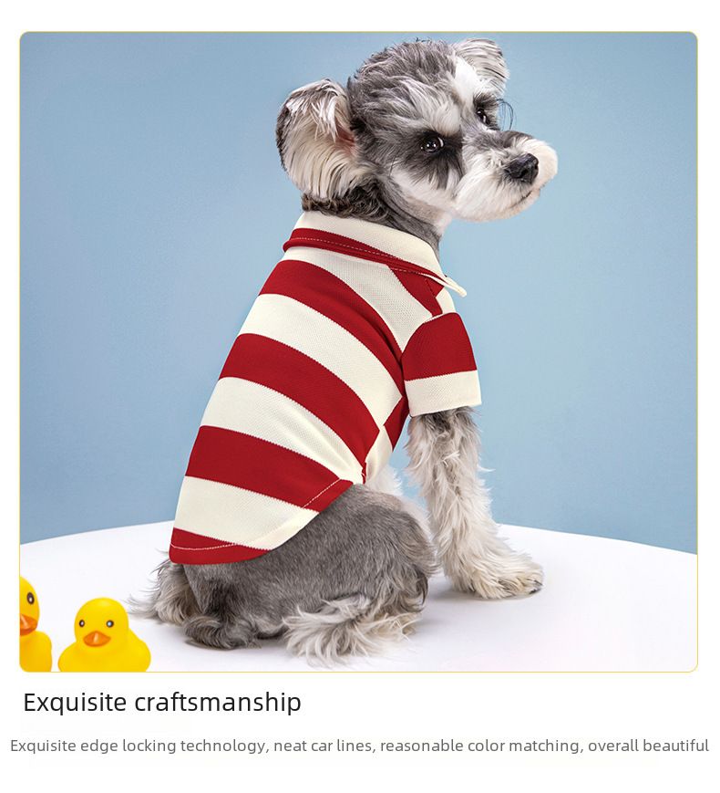 2023 Nya Hund Vår- och Sommarpolotröja Randig Pärlhalsband Elastisk T-shirt Katt Randiga Kläder_voghion.com