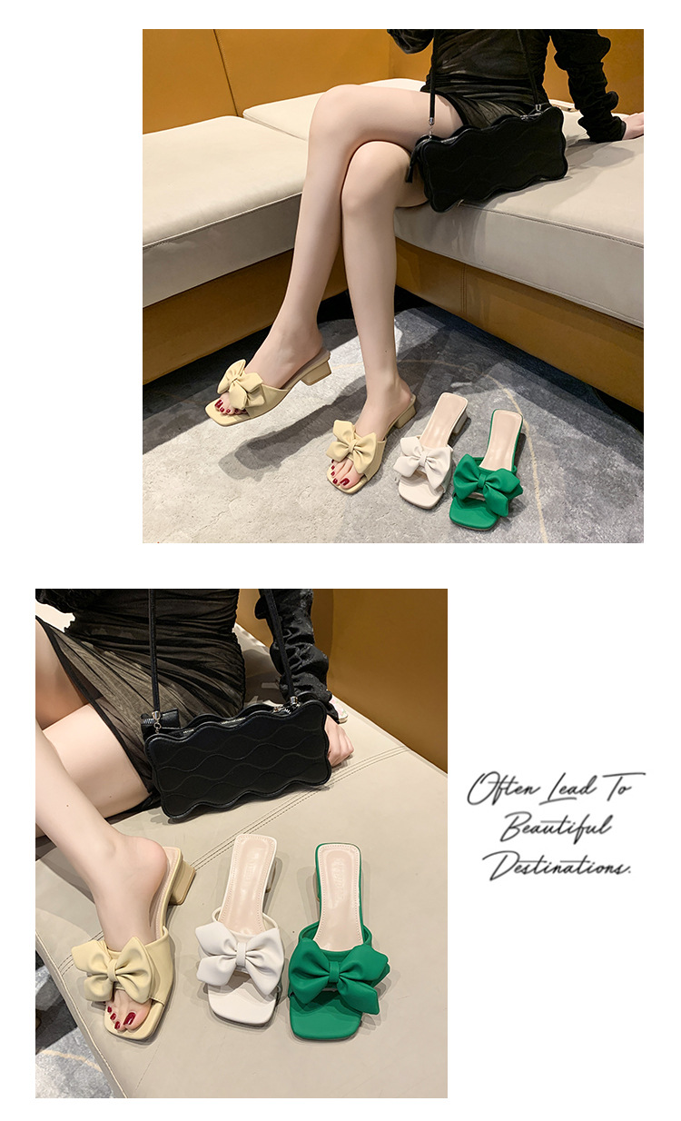 Õrna tuulega paksu kontsaga lipsuga sandaalid ja sussid 2023. aasta kevad- ja suveks. Uued prantsuse stiilis plätud seelikuga kingadega._voghion.com