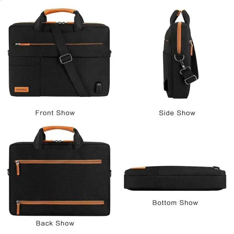 DOMISO Inch Multi-Functional Laptop Sleeve Business Briefcase Messenger Notebook Computer Bag With USB Charging 240724_voghion.com