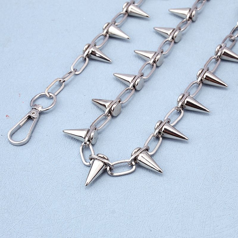 Czarne spodnie w stylu High Street, uniwersalne, metalowe, z grubym stanem, modne, męskie i damskie, Bounce Di, INS Hot Chain Accessories_voghion.com