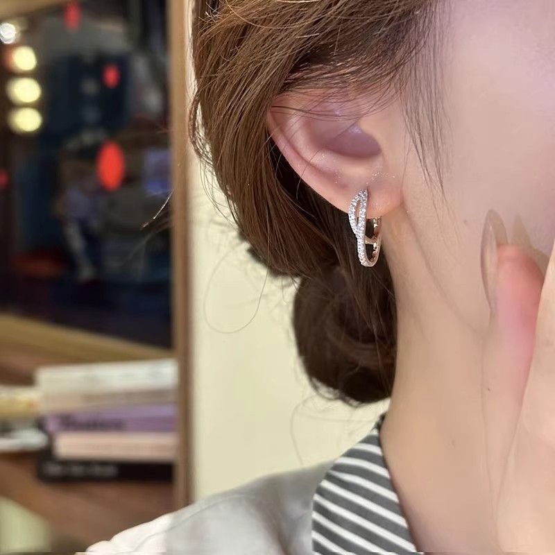 Double Layer Cross Zircon For Women, Light Luxury, High-end Fashion, Versatile Earrings_voghion.com