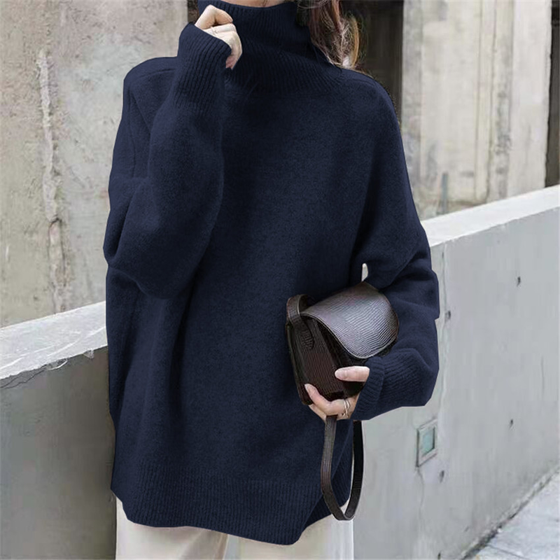 Einfarbiger Rollkragenpullover für Damen, Basic-Strickwaren für Damen_voghion.com