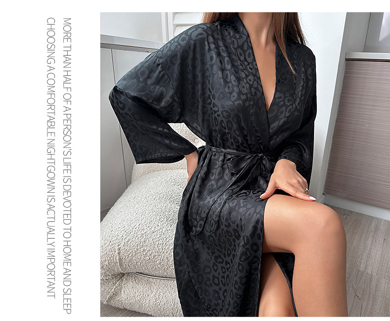 Halflange pyjama voor dames, huiskleding, zwarte band, hotelbadjas, ademende ijszijdepyjama_voghion.com