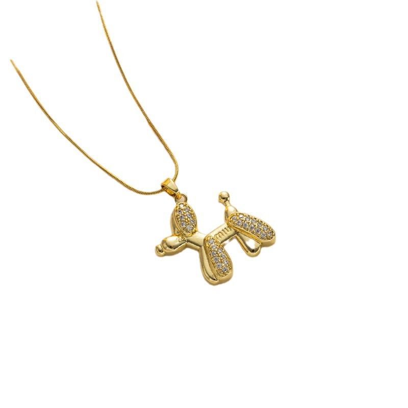 Nuevo collar para mujer, edición coreana, conjunto sencillo con circonita, acero de titanio, bonito colgante de perro con globo, collar versátil_voghion.com