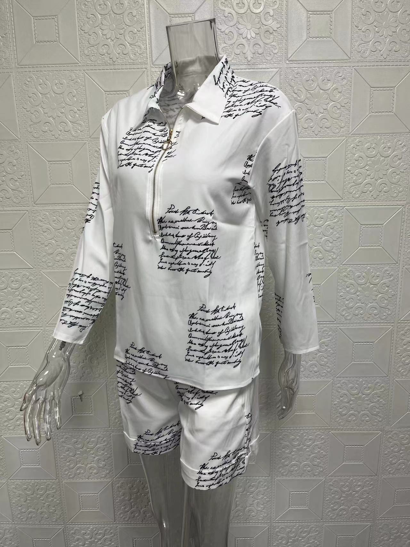 Ženska bluza, kratke hlače z dolgimi rokavi in potiskano zadrgo, dvodelna obleka_voghion.com