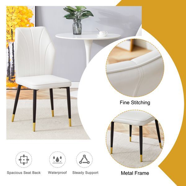 4 Modern Dining Chairs With Stylish PU Patterned Backrest And Black Metal Legs For A Comfortable Home Experience In The Kitchen, Bedroom And Office._voghion.com