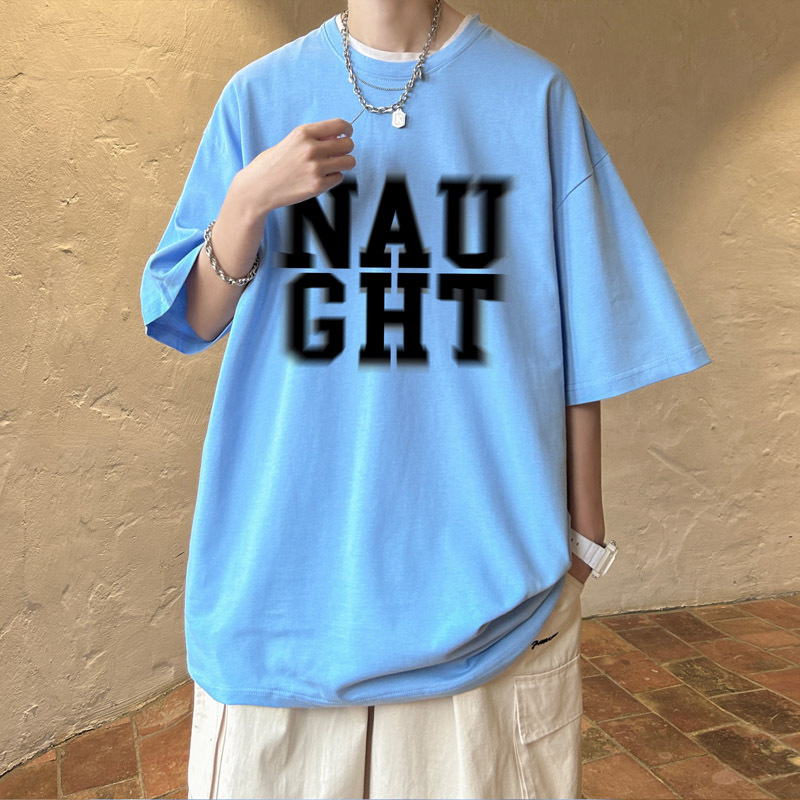 T-shirt stagionale personalizzata in puro cotone a maniche corte da uomo con stampa di lettere a cinque maniche e mezzo, casual e alla moda, personalizzata in stile Hong Kong_voghion.com