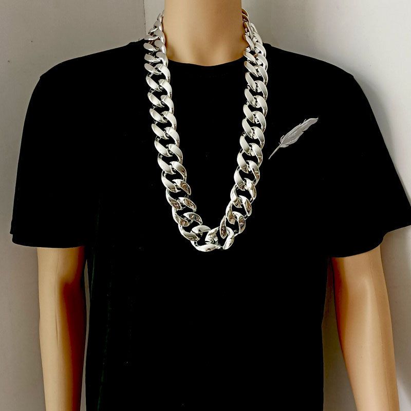 Hip Hop Exaggerated Large Chain Plastic Simulation Gold Necklace Personalized Performance Props,Street Art,Rapper,Cool And Personalized,No Fade_voghion.com
