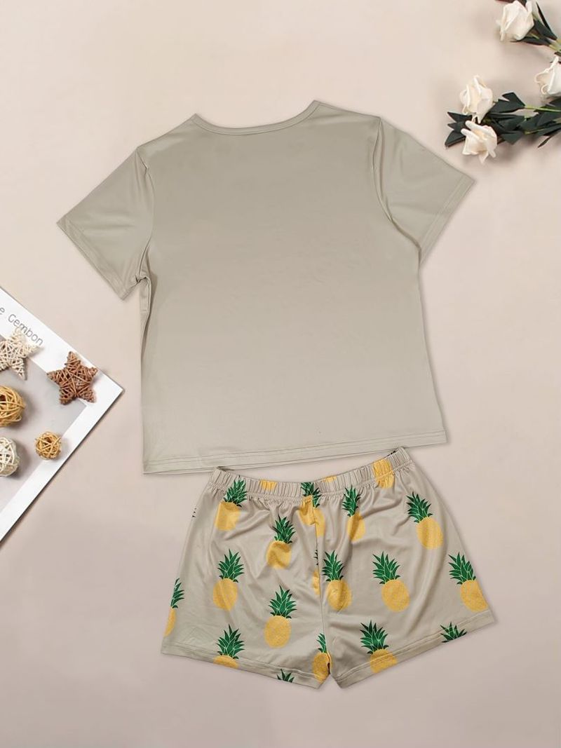 Conjunto de pijama de verano para mujer: camiseta y pantalones cortos de poliéster suave y transpirable, ideal para estar en casa, en la residencia universitaria y para viajar (tallas S-Xxl, colores combinados)_voghion.com
