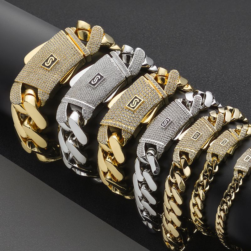 Men's Cuban Link Bracelet 14K Gold Plated Hip Hop Jewelry, High Quality Thick Chain Bracelet For Men, Trendy Unisex Accessory_voghion.com