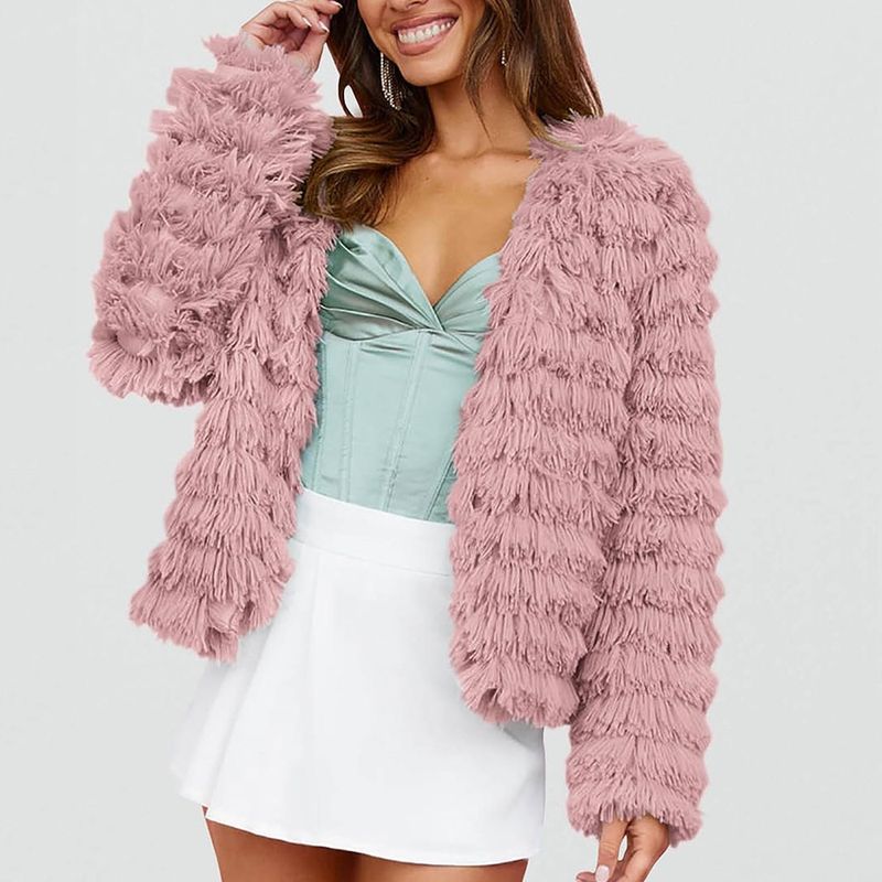 Cappotti autunnali e invernali corti ed eleganti in pelliccia sintetica transfrontaliera, magliette calde multicolori in saldo_voghion.com