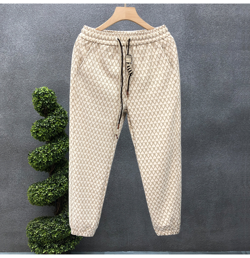 High quality letter printed pants, trendy casual with bound legs, 2023 autumn new men's cropped pants_voghion.com
