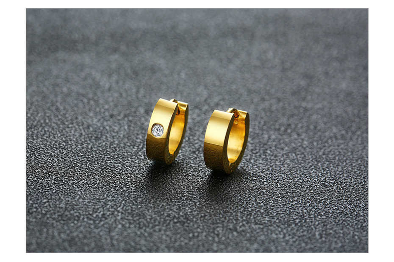 QSZB Orecchini a cerchio in acciaio inossidabile di base per uomo e donna, unisex, con accessorio in pietra CZ_voghion.com