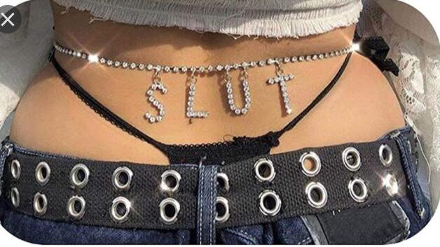 Stilig strass bokstav SLUT anheng enkelt rad borekjede midjekjede midjepynt_voghion.com