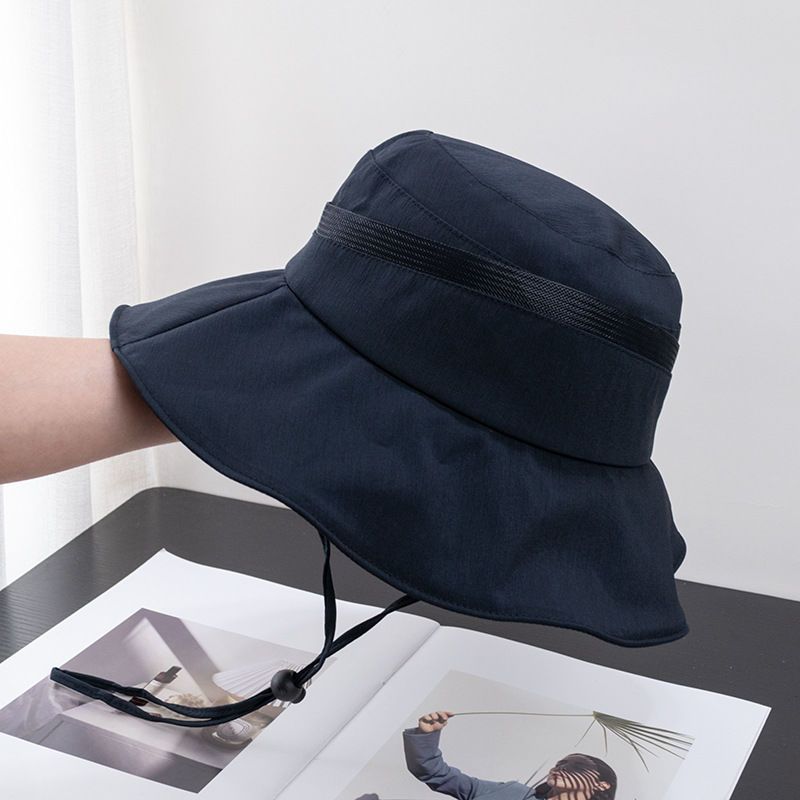 Women's Red Drawstring Strap Bucket Hat Outdoor Thin Sun Hat_voghion.com