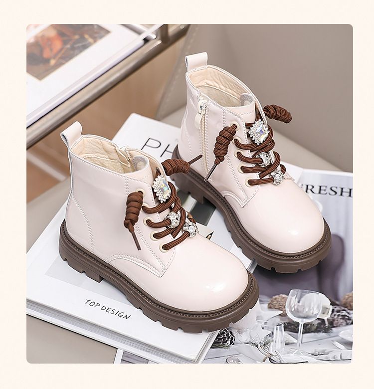 Martin 2024 Autumn/Winter New Plush Children's Water Diamond Little Side Zipper Girls' Baby Short Boots_voghion.com