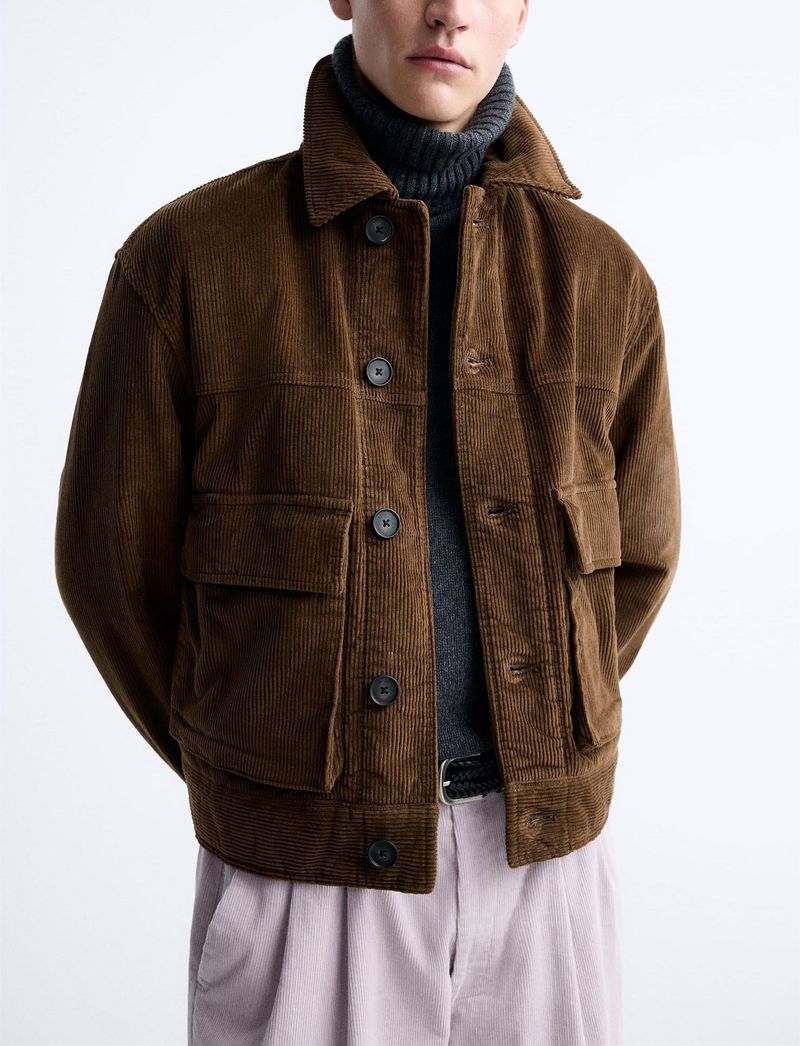 Abbigliamento uomo Giacca tascabile in velluto a coste da uomo alla moda_voghion.com