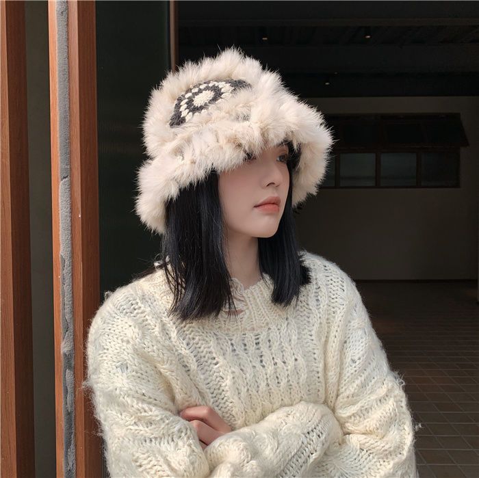 Handgewebte Tigerkopf-Löwenmütze, warme Wollmütze, weibliche Kaninchenhaar-Strickmütze, Fischerhut, Herbst und Winter, vielseitig einsetzbar_voghion.com