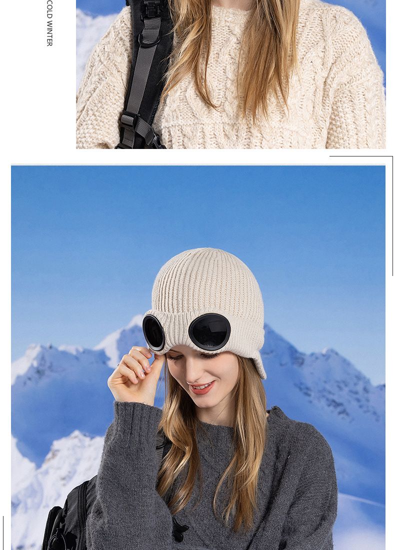 New Winter Fashionable Versatile Hat With Plush Warm Windproof Hat For Women Ear Protection Knitted Yarn Hat_voghion.com