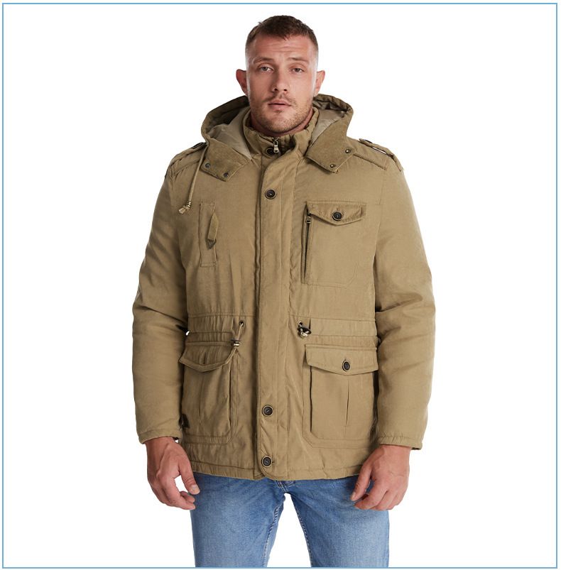 Men's Plus Size Shearling Hooded Cotton Jacket Thickened Multi-Pocket Cotton Top Casual Mid-Length Coat_voghion.com