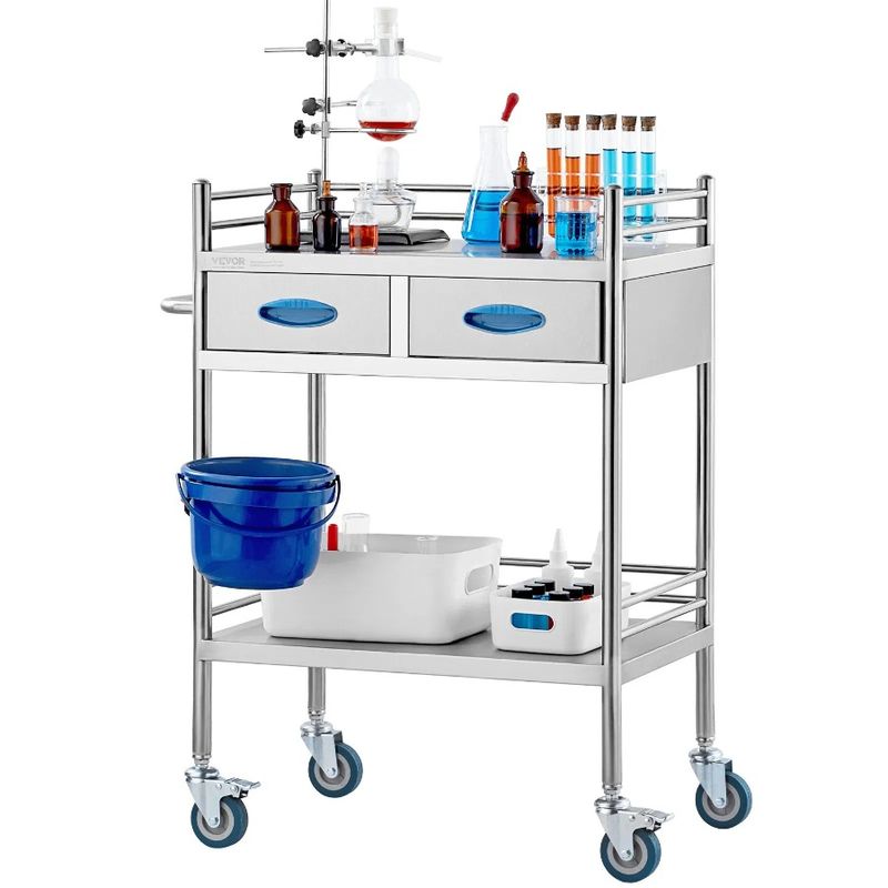 Drawers Cart Lockable Dental Medical Utility Serving With Steel 2 Rolling With Layers Cart Cart Cart Stainless Lab Two Utility_voghion.com