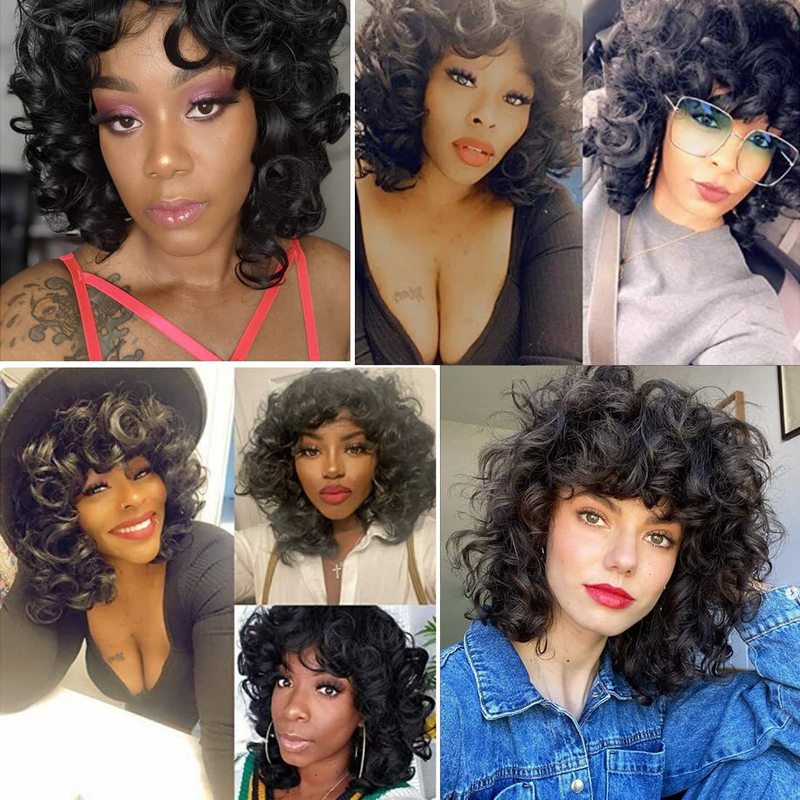 Synthetische Perücke. Neu für Frauen mit natürlichen kleinen Locken. Hochtemperatur-Seiden-Stirnband-Abdeckung, flauschiges, kurzes, lockiges Haar_voghion.com