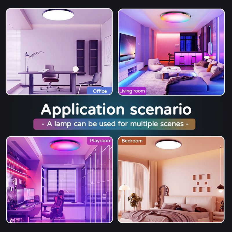 Glühbirnen Smart Wifi Bluetooth Fernbedienung Dimmen Farbe Stimme Moderne ultradünne einfache schwarze Rahmen Drei-Beweis-Deckenlampe_voghion.com