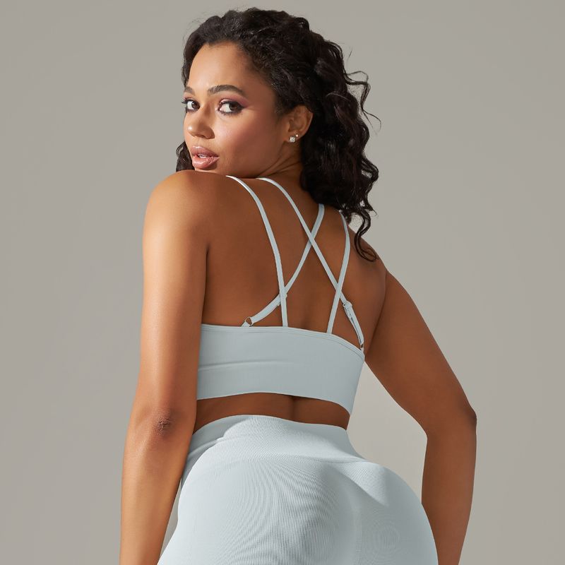 Damkläder sömlösa stickade enfärgade vacker rygg andas cross sport bh löpning fitness yoga bh topp_voghion.com