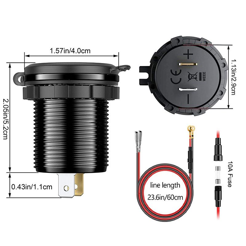 Carregador de carro modificado para motocicleta RV com porta USB de carregamento rápido inteligente QC3.0 de metal mais vendido_voghion.com