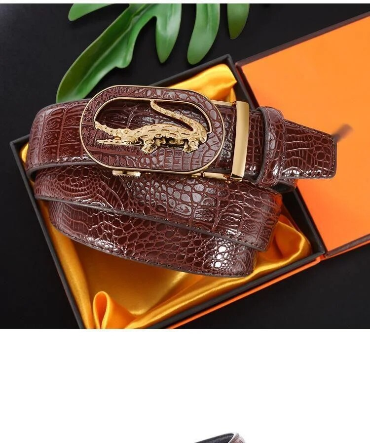 Neuer Krokodilgürtel für Herren Business und Freizeit, Krokodilleder-Legierung, automatischer Schnallengürtel, hochwertiger, leichter Luxus_voghion.com