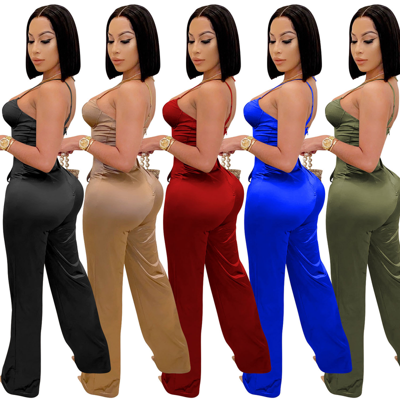 Macacão sexy Calça reta Casual Temperamento Deslocamento_voghion.com