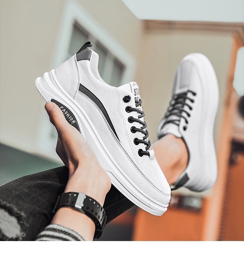 2023 L-cut Trendy White Shoes Men's Casual Leather Shoes Flat Bottom Fashion all-match trendy shoes spring and autumn new men's shoes_voghion.com