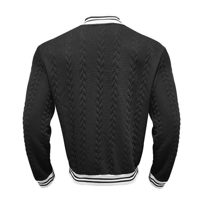 Men's Clothing autumn and winter men's baseball jacket knitted heavy jacquard solid color stand up collar casual drop shoulder button jacket men_voghion.com