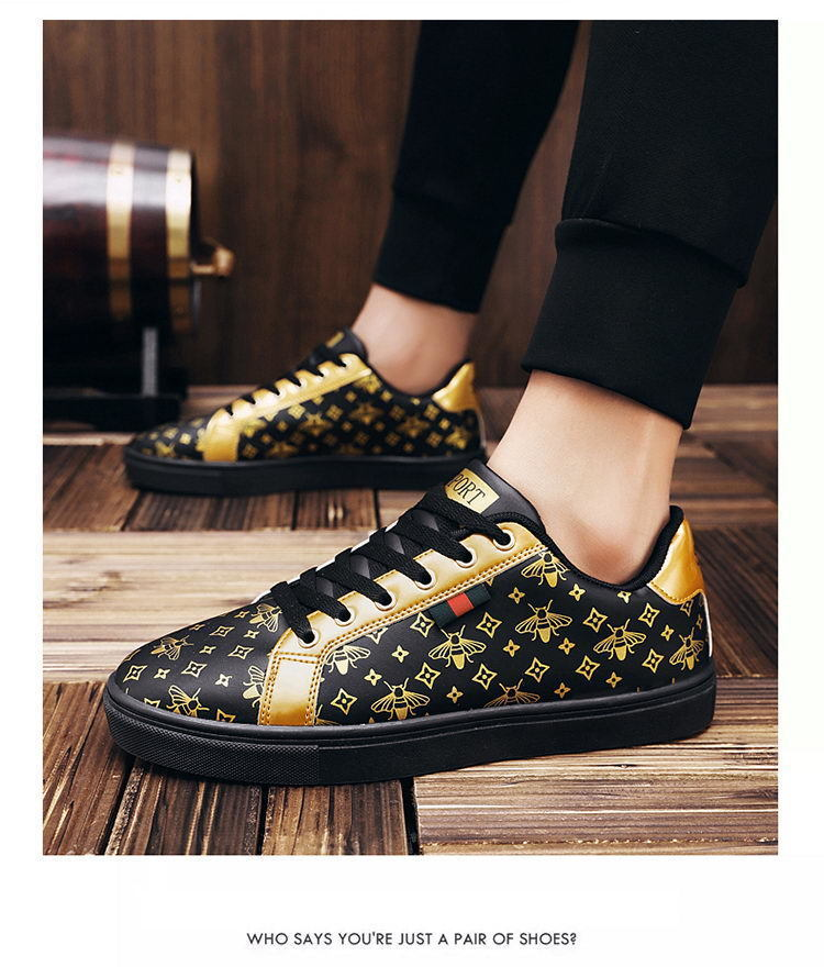 Scarpa da tennis ricamata ape ricamata in stile europeo maschile Scarpe bianche casual da uomo di marca alla moda per studenti alla moda in stile coreano_voghion.com