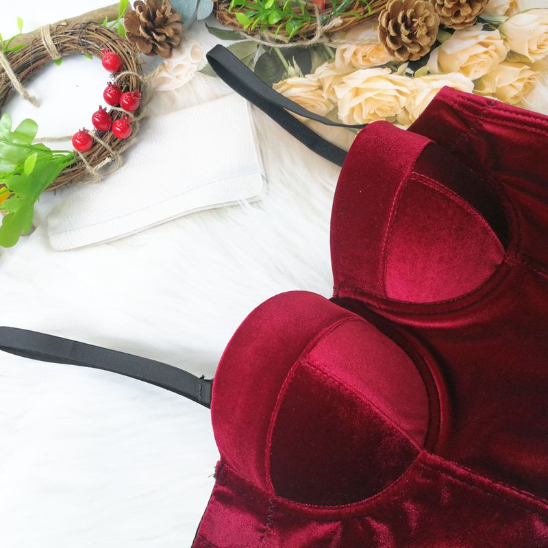 Vêtements pour femmes, bretelles en velours, vêtements d'extérieur, soutien-gorge en arête de poisson, couleur unie, velours coréen avec anneau en acier, gilet gainant, style court, haut tube polyvalent_voghion.com