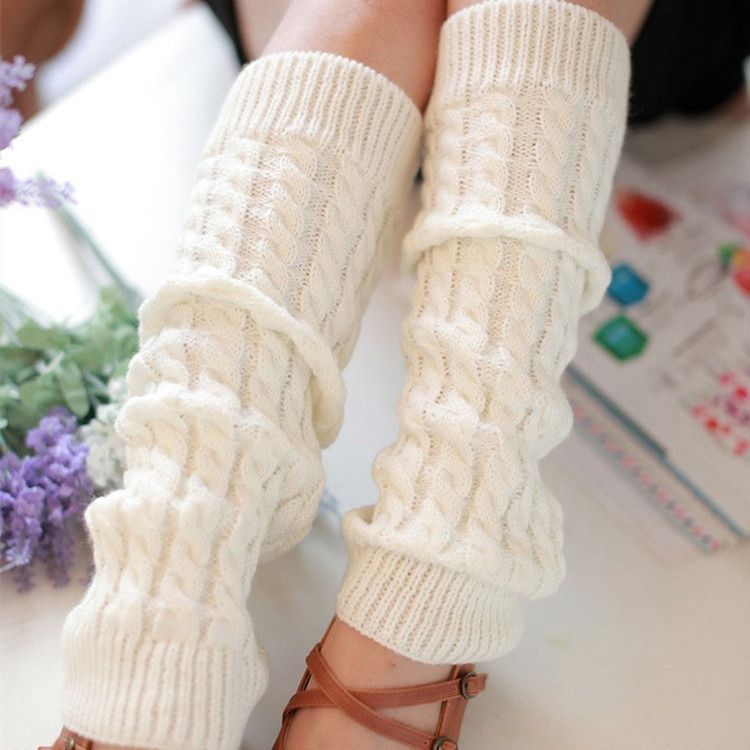 Korean Women's Autumn And Winter New Knitted Foot Covers Eight Fried Dough Twists Pattern Pile Socks Woolen Warm Leg_voghion.com