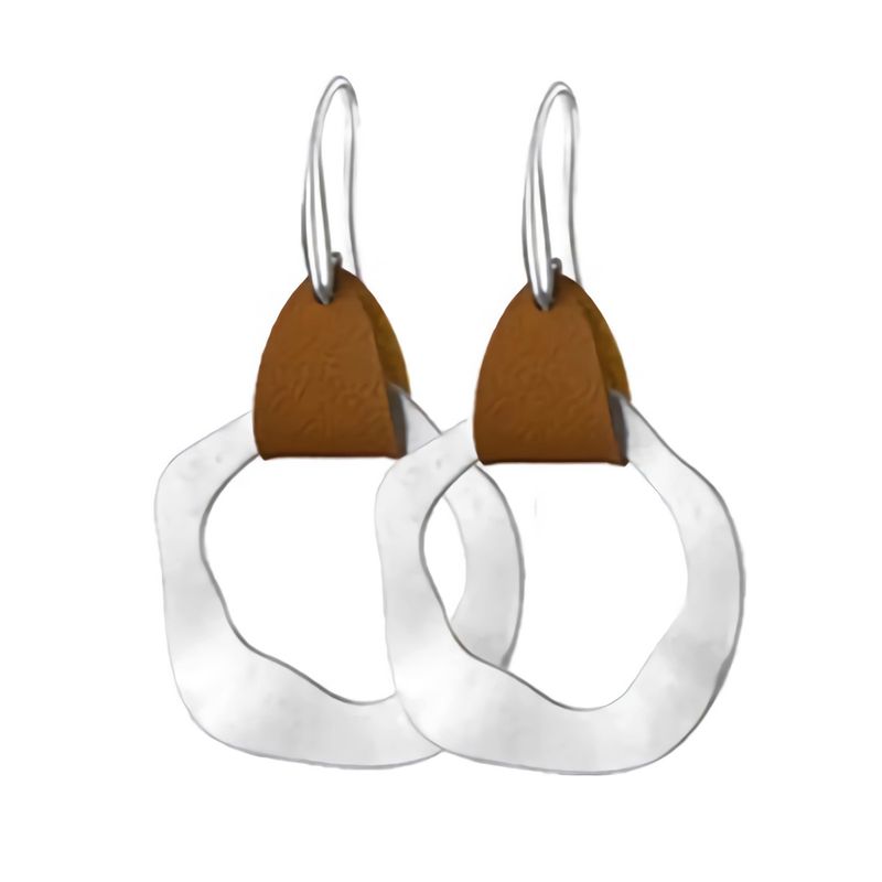 Geometric Round Vintage Earrings Flower Hollow Droplet Leather Wood Earrings_voghion.com