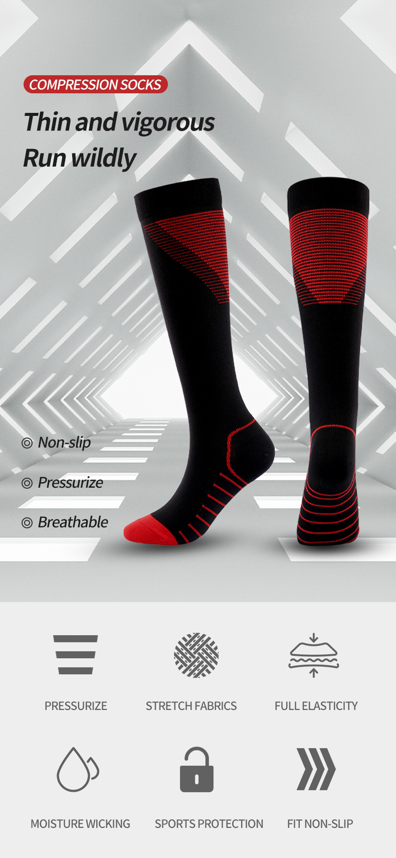 Socks new colorful striped V-shaped compression socks professional sports compression socks for men and women elastic socks fitness socks_voghion.com