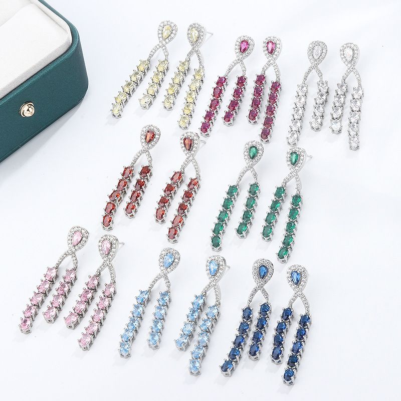 Baroque Colored Red Sapphire Square Diamond Elegant Drop Earrings Party Fashion Luxury Crystal Exaggerated Ins_voghion.com